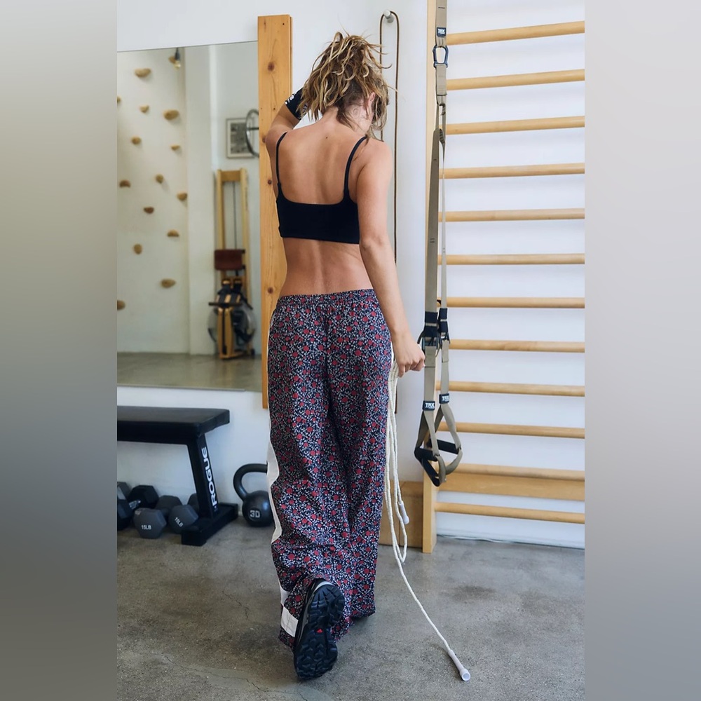 FP Movement by Free People Black Floral Track Pants with White Side Stripe - Picture 3 of 11